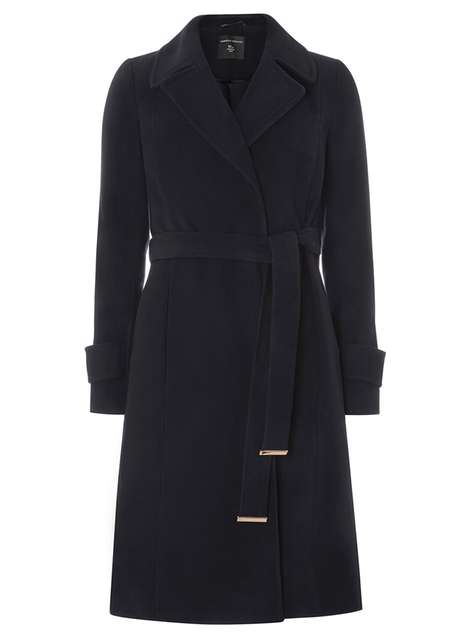Navy Twill Belted Coat